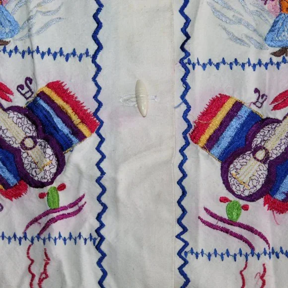 Vintage Handmade Mexican Embroidered Button Up Tunic Shirt Unisex S/M